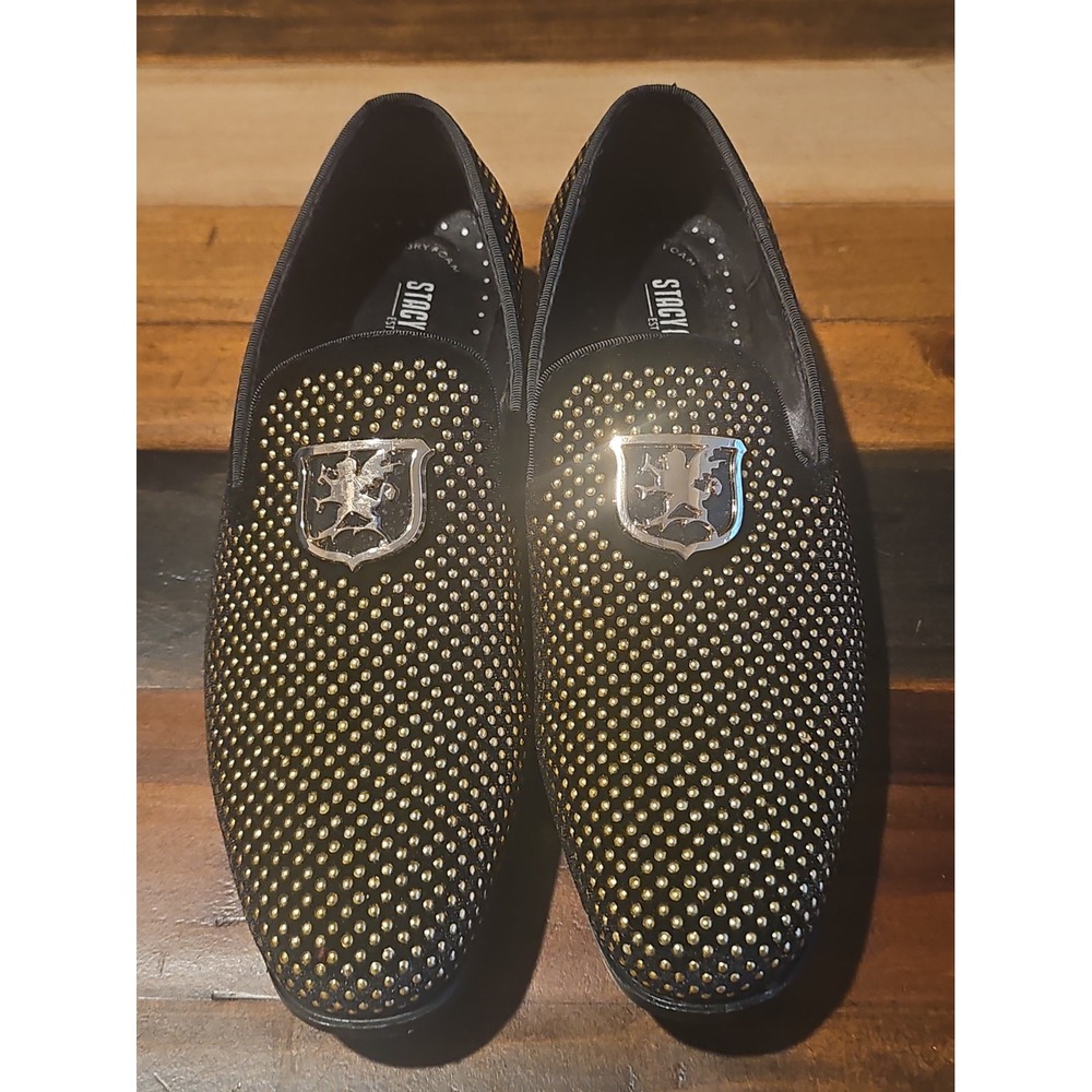Stacy Adams Swagger 25228 Black Gold Studded Slip On Loafers Men's 8M w/ Box